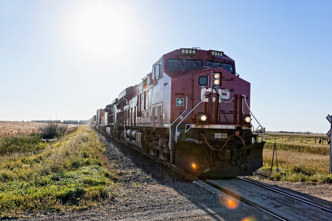 Train on track in Colon say, Saskatchewan, Canada