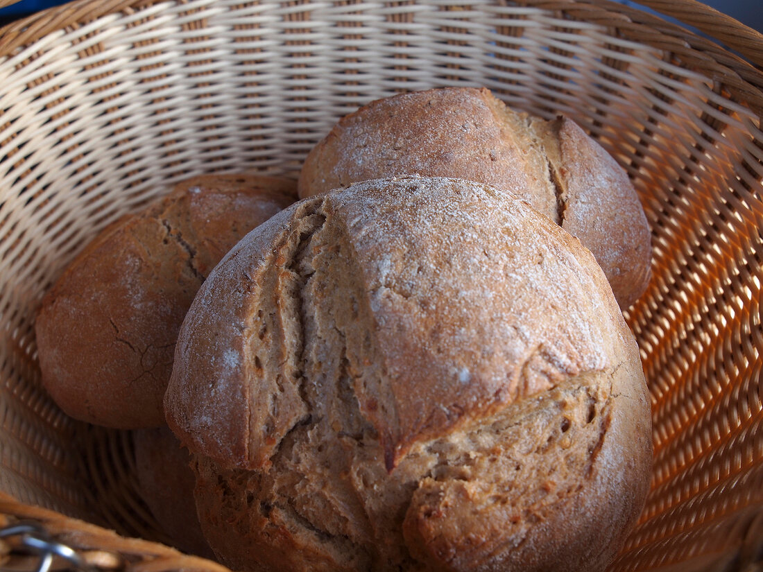 Close-up of bread in wicker basket during Potato Festival, Horumersiel