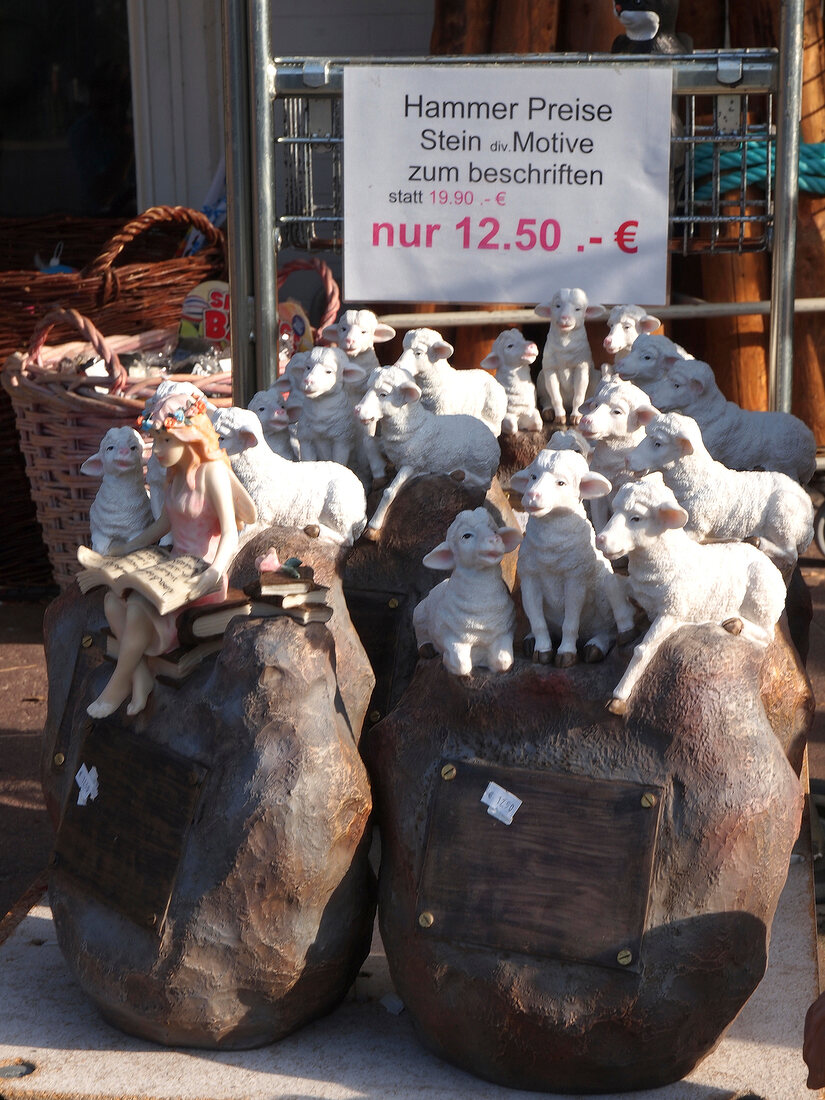 Souvenirs made of stones in form of sheep at Spiekeroog, Saxony, Germany