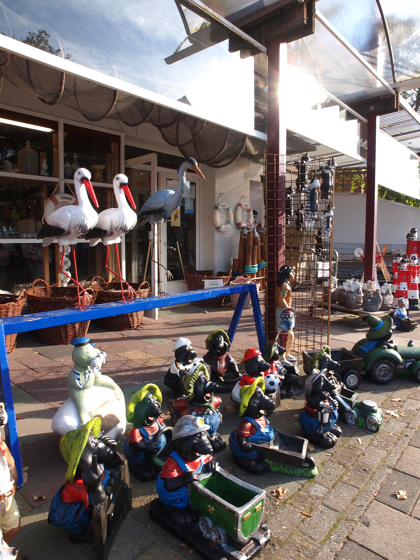 Different souvenirs figurines made of plastic, Spiekeroog, Saxony, Germany