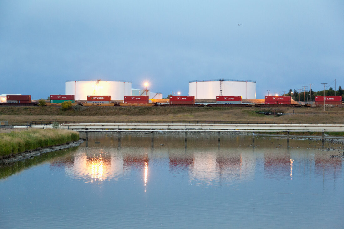 View of Refinery in Moose Jaw with waterfront in Saskatchewan, Canada