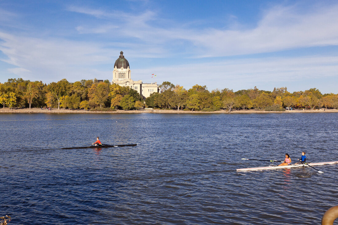 View of Legislative Assembly and  Wascana Lake in Regina, Saskatchewan, Canada