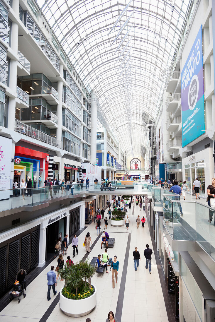 Busy street in front of Sears Toronto Eaton Centre Shopping Mall, Toronto, Canada