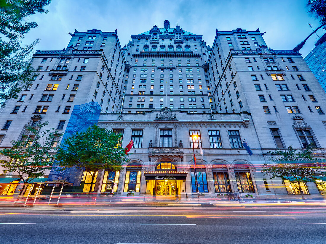 Facade of The Fairmont Hotel Vancouver in Vancouver, British Columbia, Canada