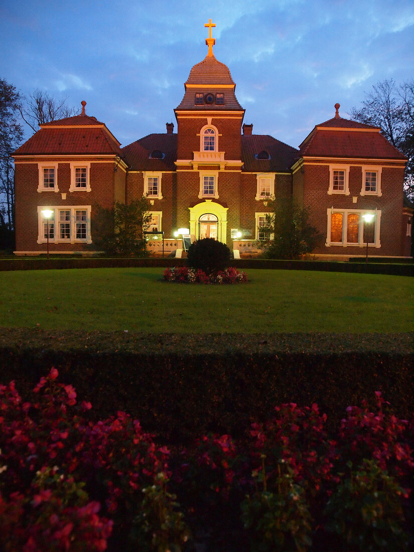 Facade of Sielhof restaurant in the center of Neuharlingersiel, Lower Saxony, Germany