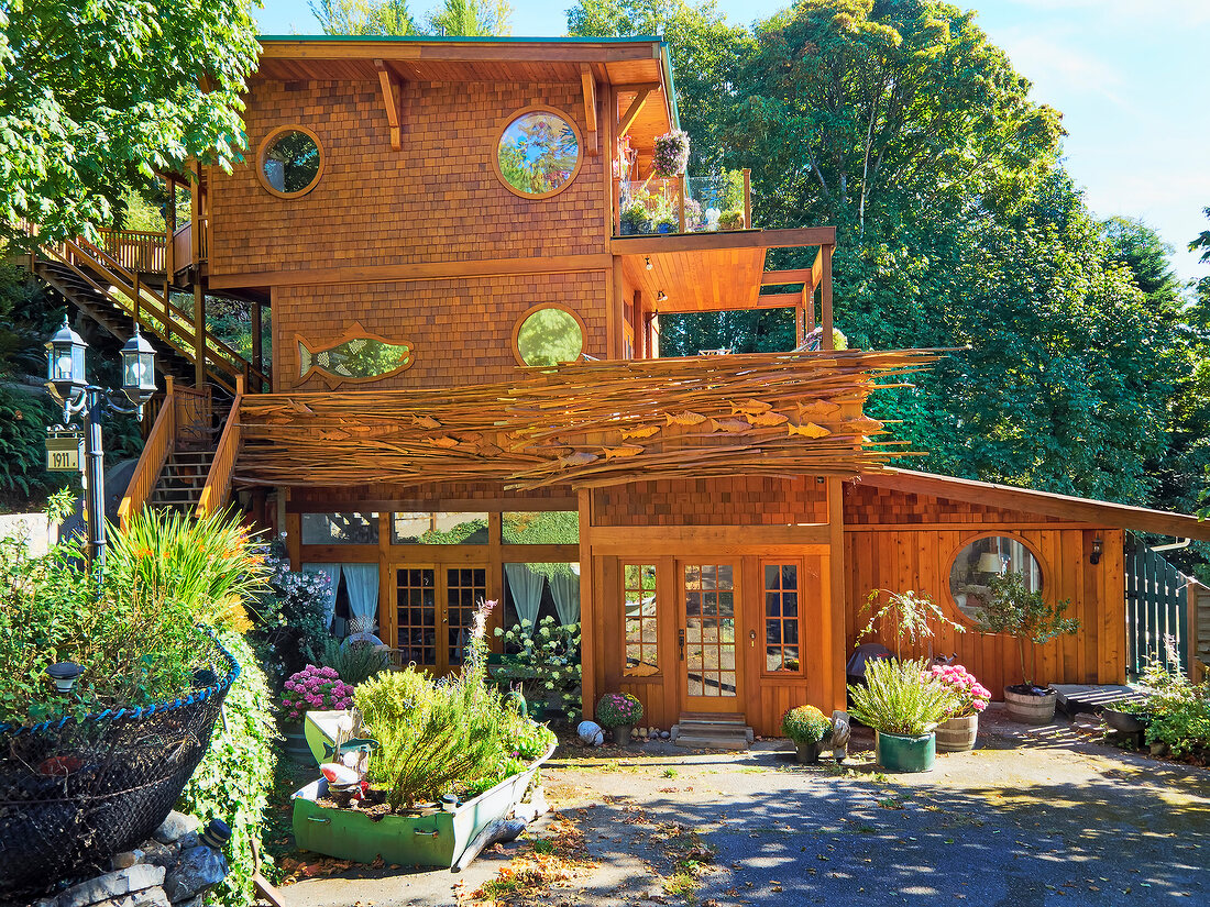 Wooden building with trees at sooke, British Columbia, Canada