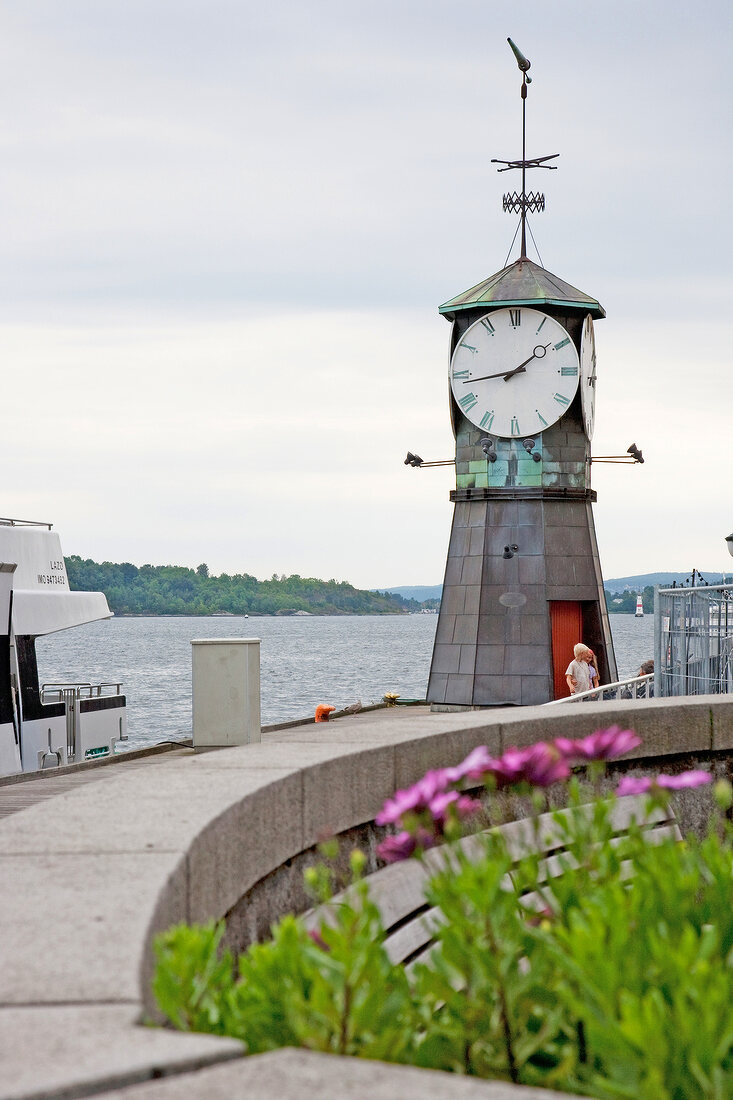 Norwegen, Oslo, Aker Brygge, Uhr, Standuhr, Stadt, Promenade