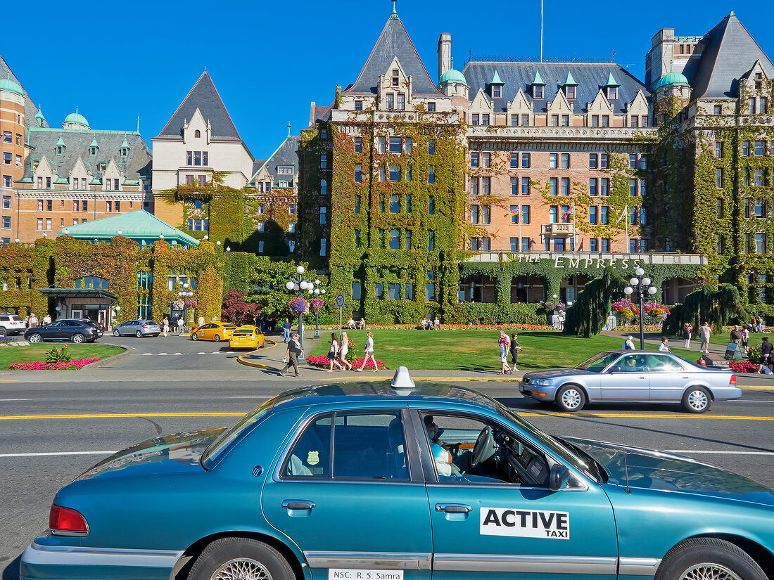 Busy government street in Victoria, British Columbia, Canada