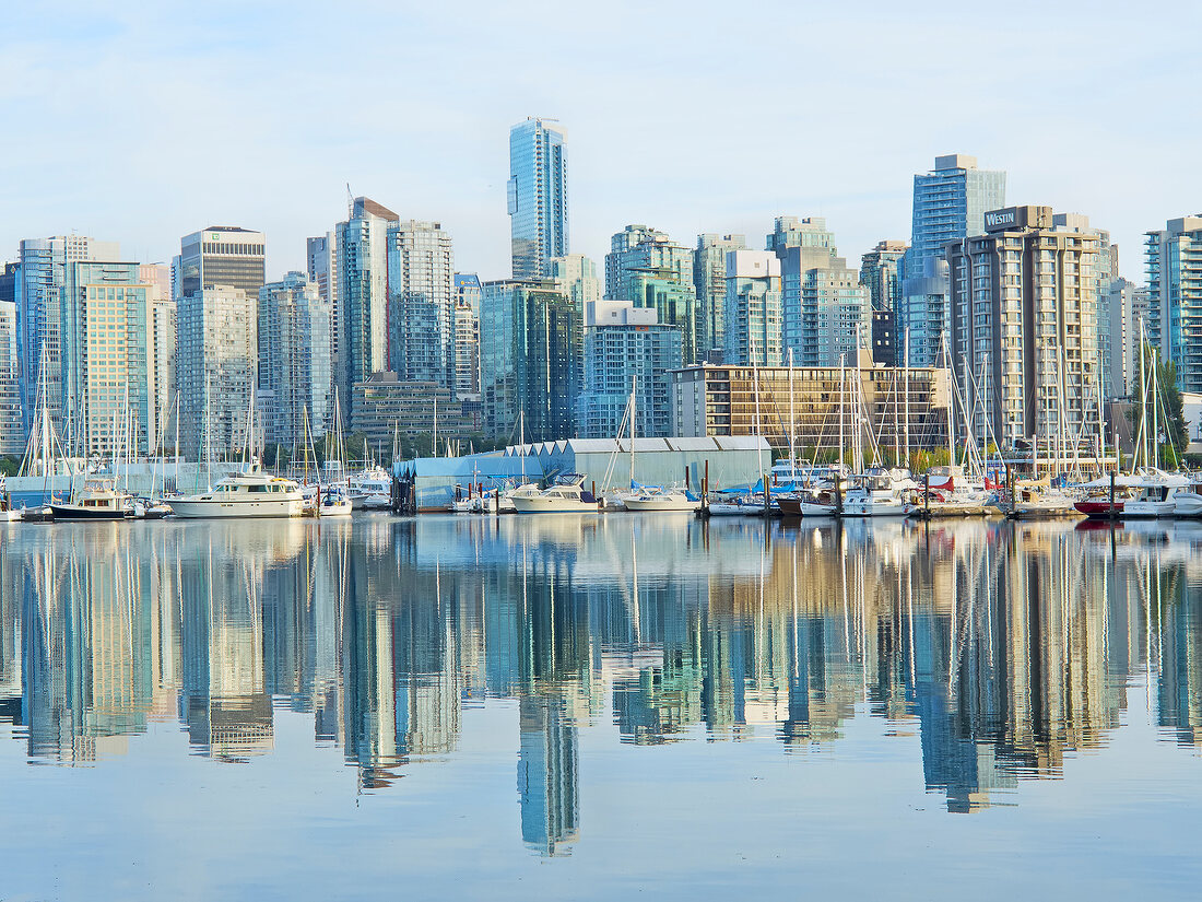 View of city of Coal Harbour in Vancouver, British Columbia, Canada
