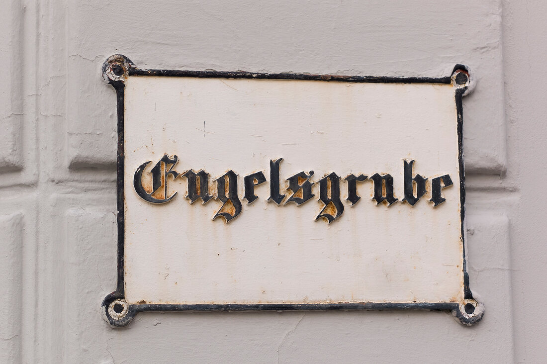 Close-up of sigbnboard of Engelsgrube, Lubeck, Schleswig Holstein, Germany