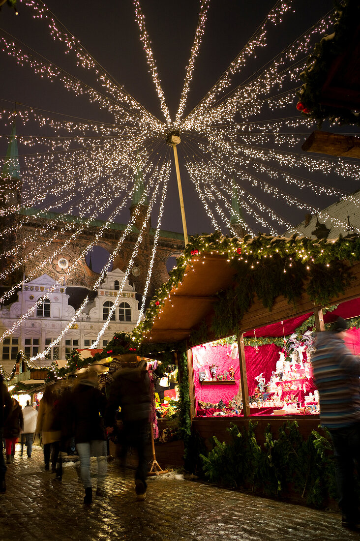 Lubeck Christmas market decorated with lights, Schleswig Holstein, Germany