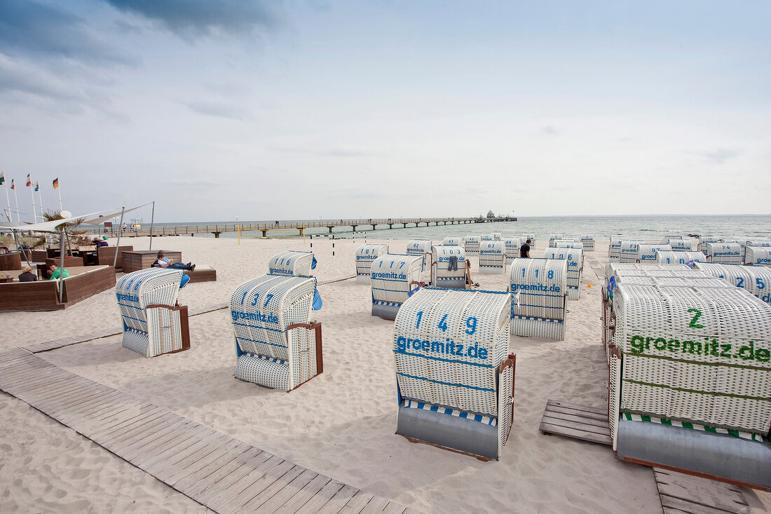 Hooded beach chairs at Gromitz beach in Schleswig Holstein, Germany