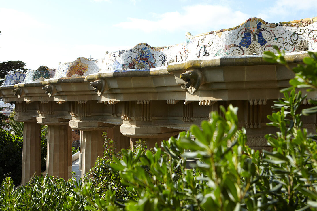 Barcelona, Park Güell, Parc Güell, Palmen, Säulen, Antoni Gaudi
