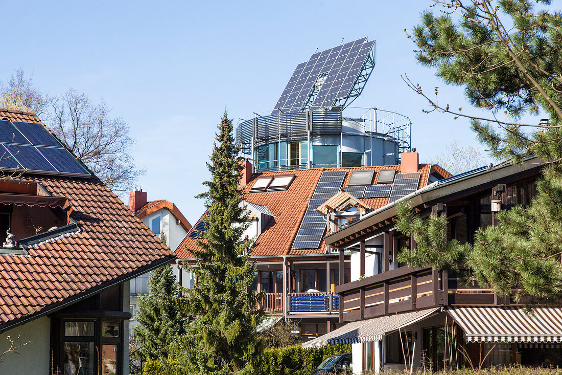 View of heliotrope house of solar architect Rolf Disch in Freiburg, Germany