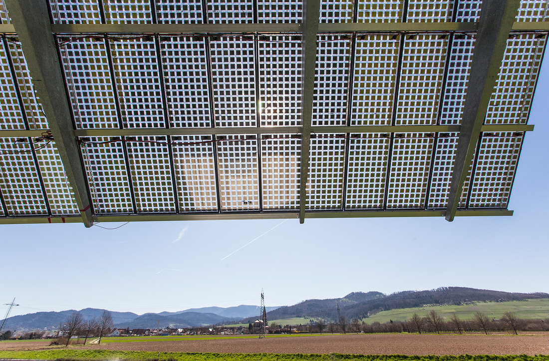 Close-up of solar module from Soitec Landscape near St. Georgen, Freiburg, Germany