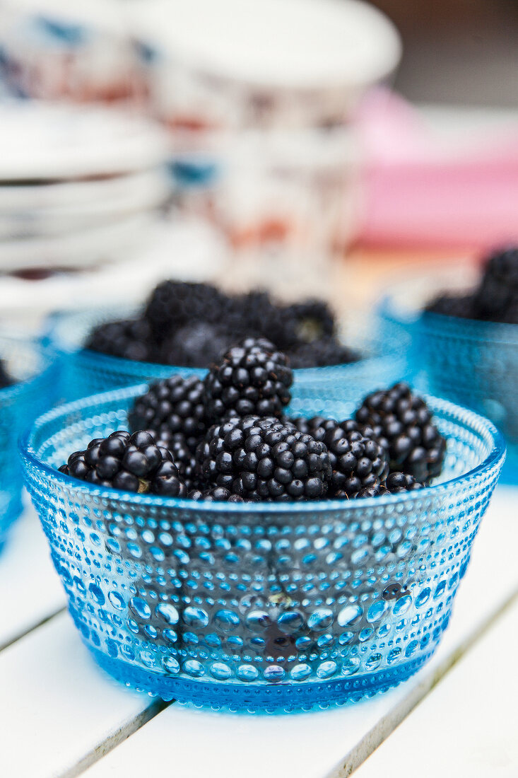 Blackberries in glass bowl
