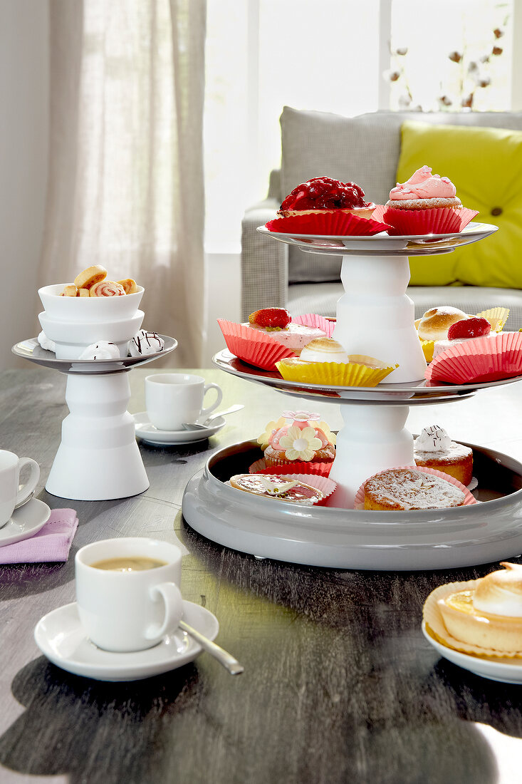 Cakes and pastries on cake stand