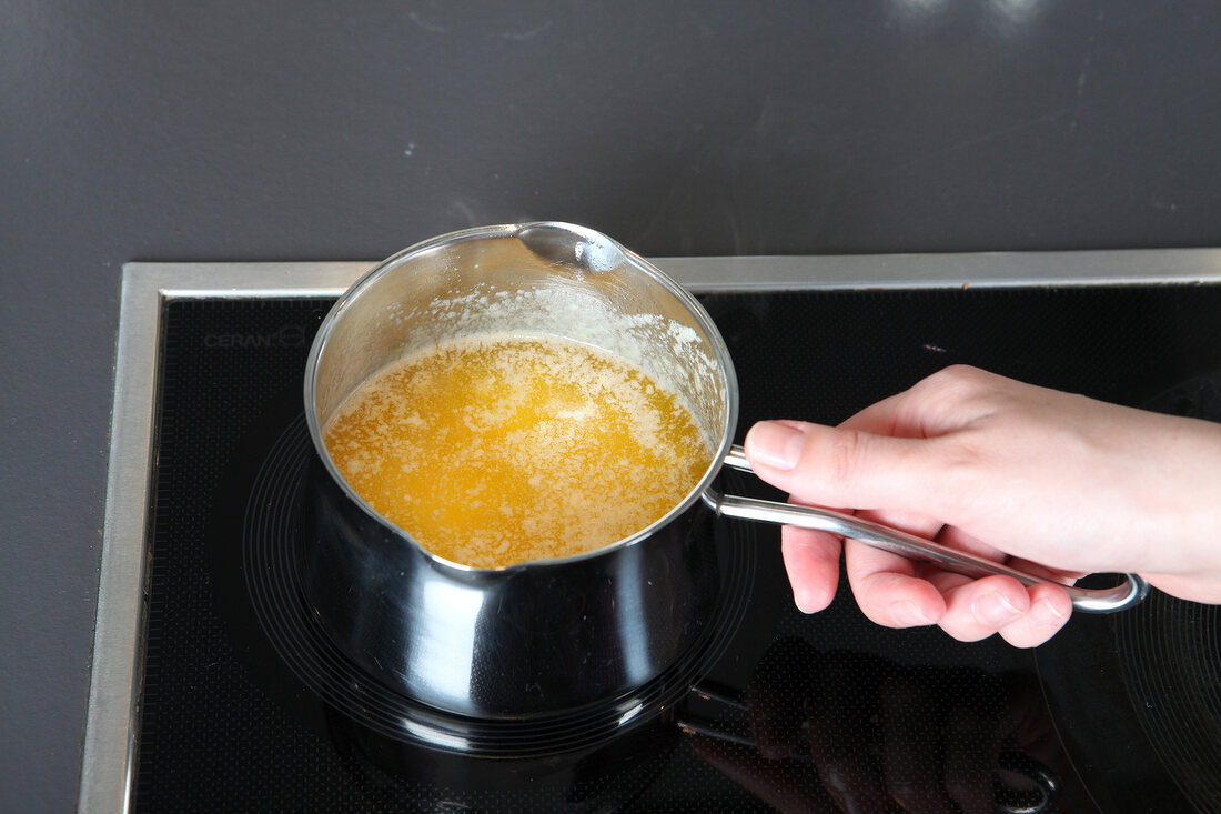 Melted butter in saucepan