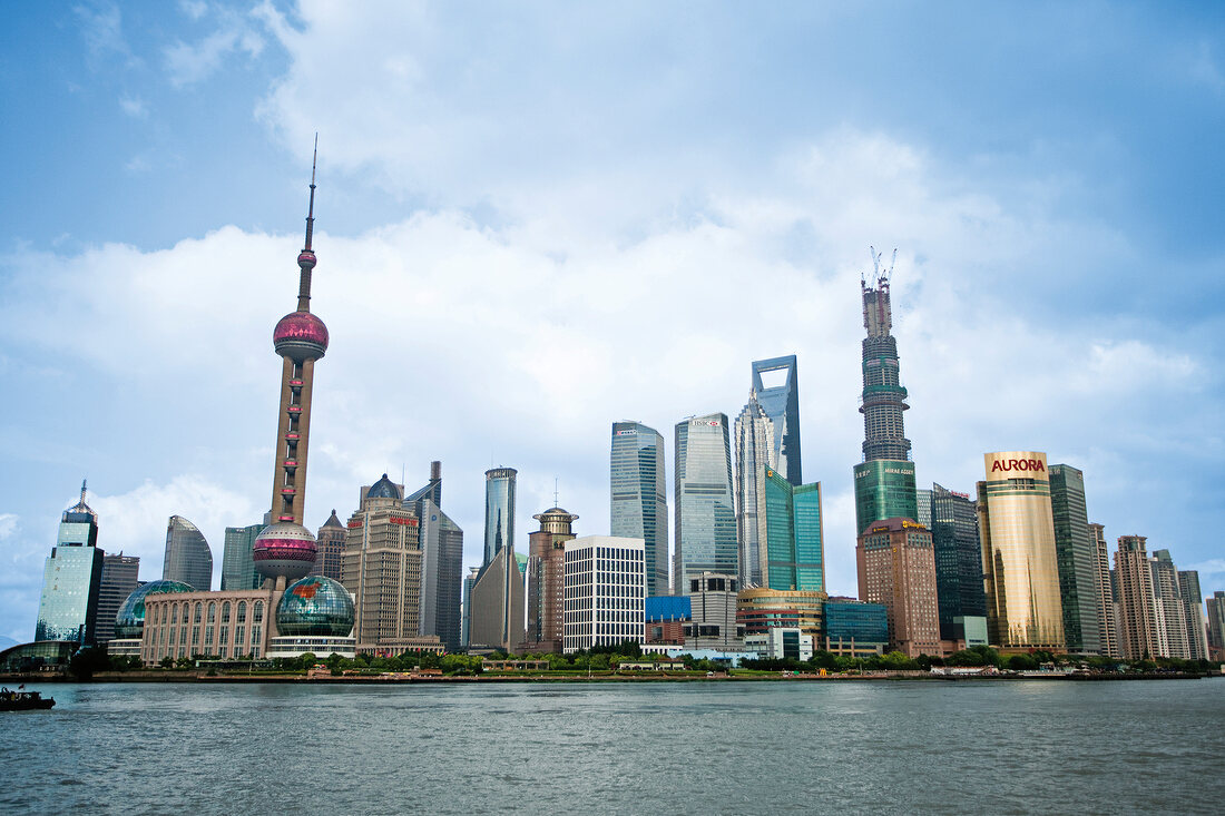 Waterfront and skyline of Shanghai with Huangpu River, China