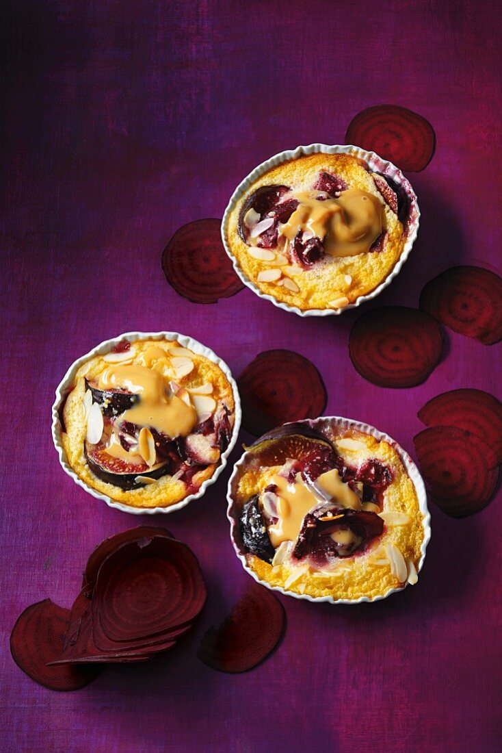 Almond clafoutis with beetroot and figs