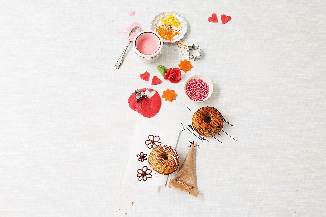 Various decorations for mini Bundt cakes