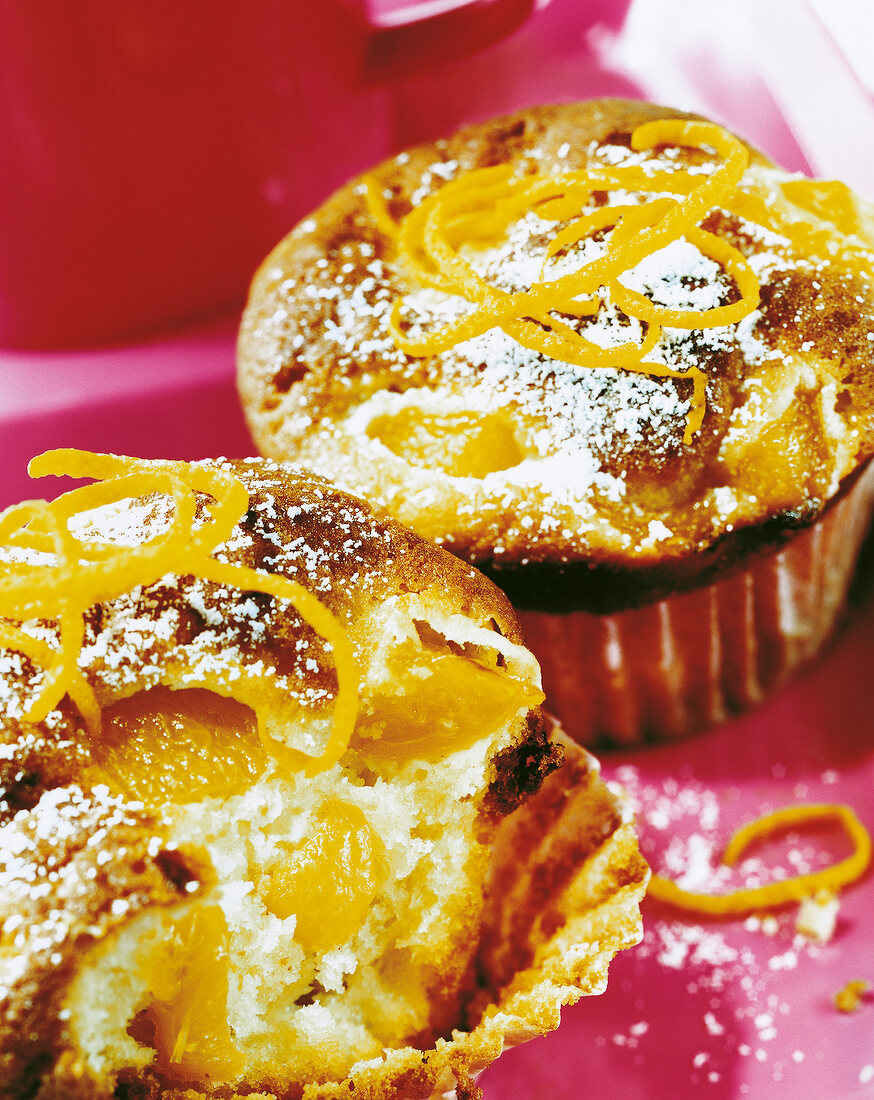 Close-up of apricot muffins with orange zest and orange liqueur