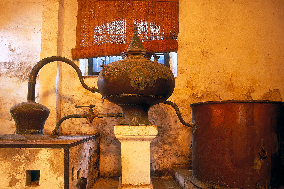 Ancient distillation of brandy in the Bodega Gonzalez-Byass