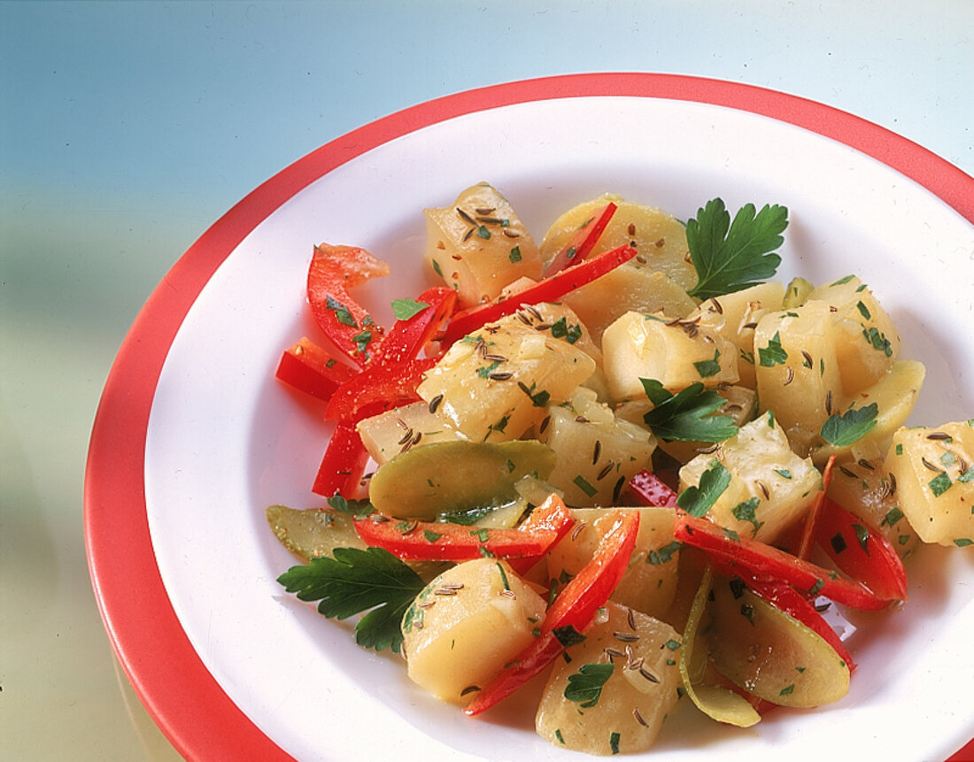 Käsesalat mit Harzer und Paprika