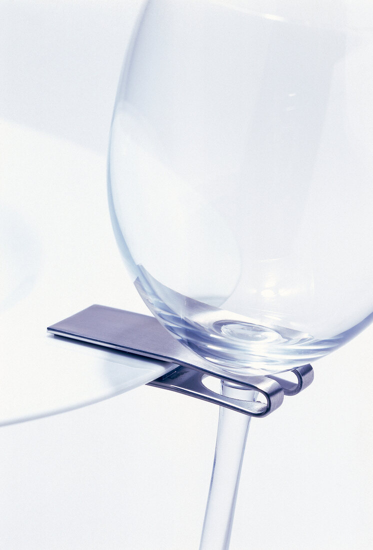 Close-up of steel clip for wine glass
