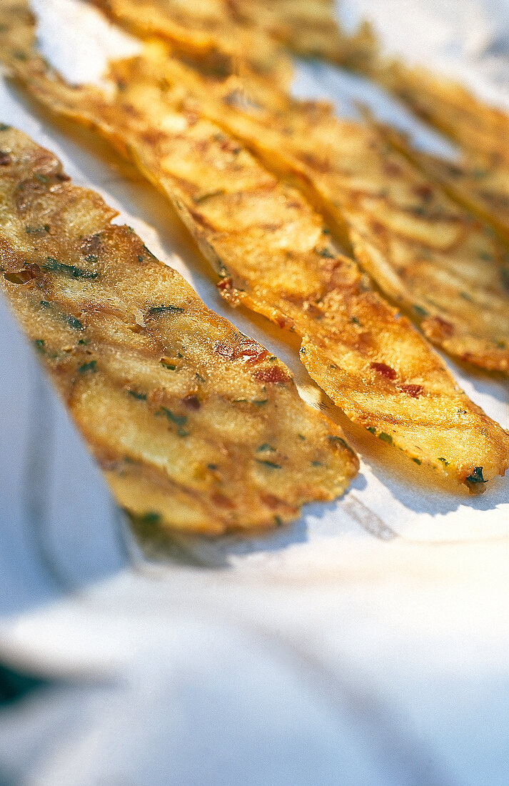 Close-up of dough sheets for bread dumplings