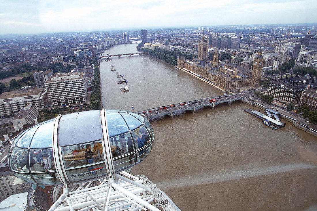 View of Thames river and cityscape of London from London Eye