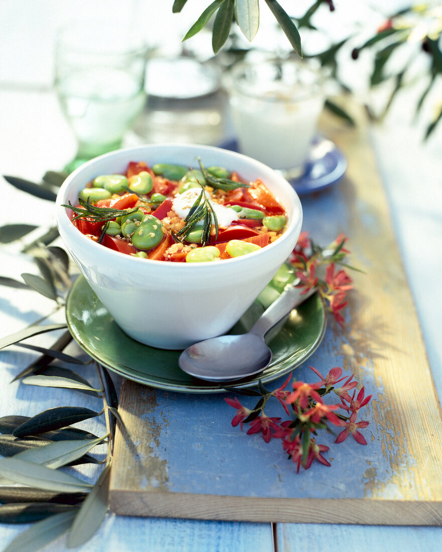 Bowl of bean yoghurt soup in bowl