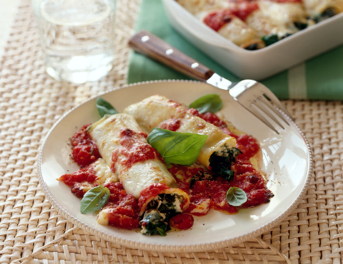 Cannelloni on with a fork