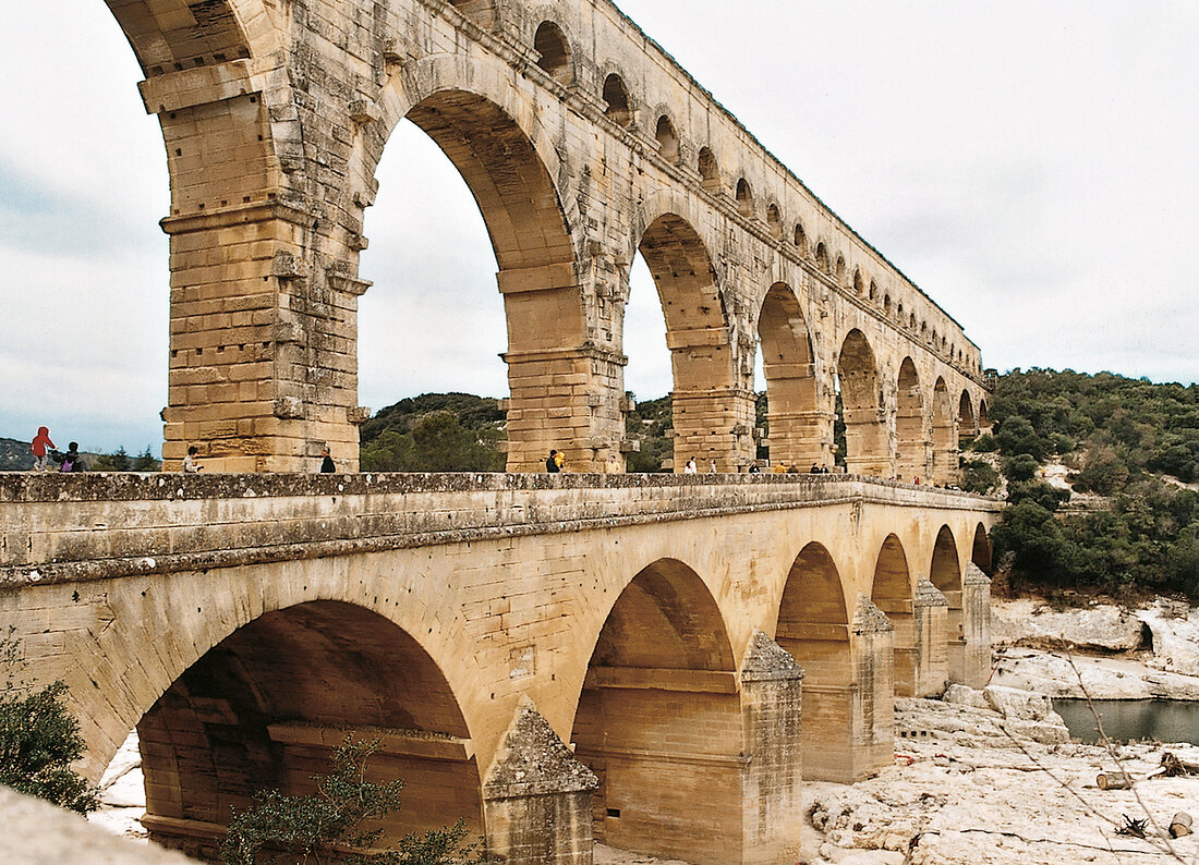 Pont du Gard an der Rhône, Aquädukt, Brücke, Frankreich, Südfrankreich