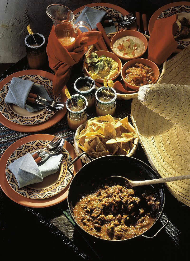 Mexican Buffet Table with Chili Con Carne