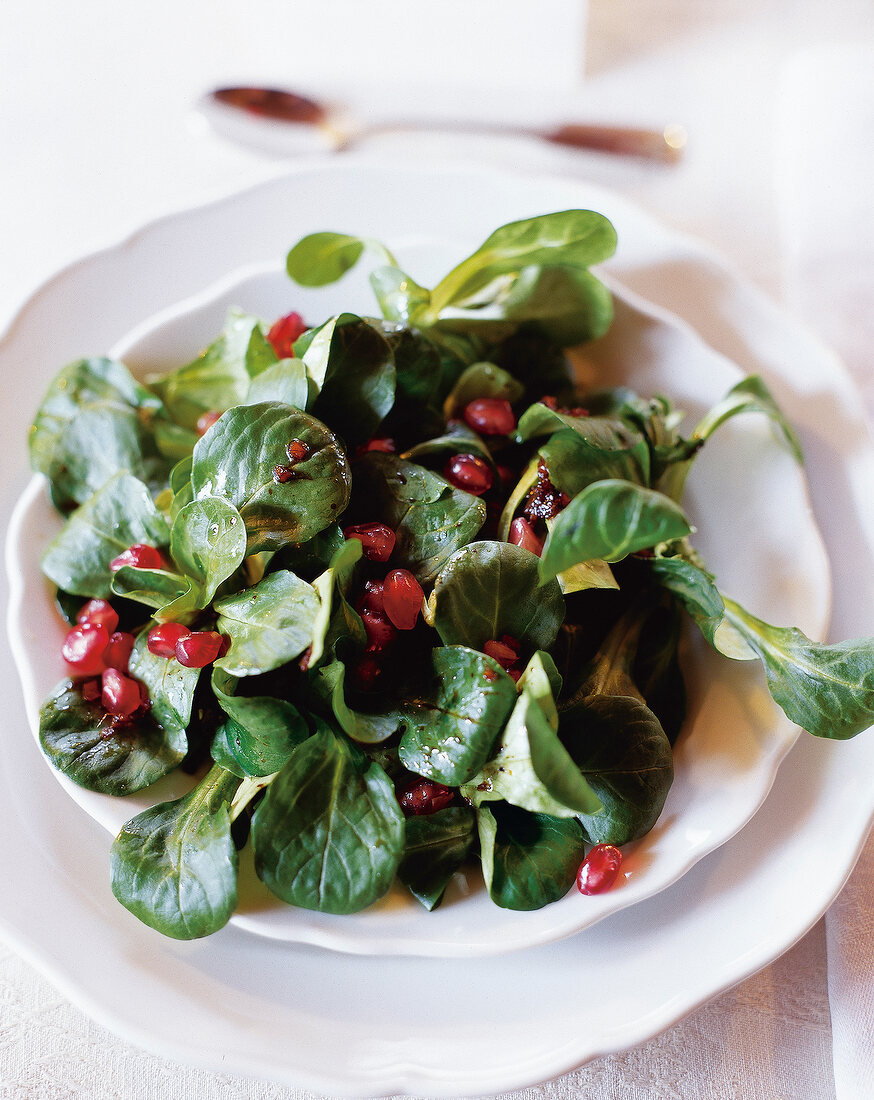 Kräutersalat mit Granatapfel mit Dressing