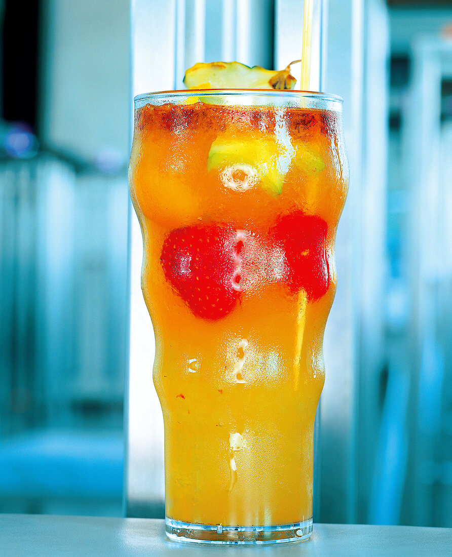 Close-up of planter's punch in glass