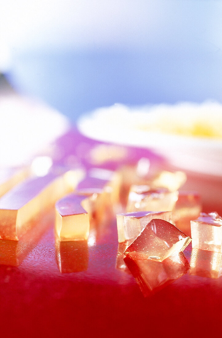 Close-up of jelly made from sea water and lemon