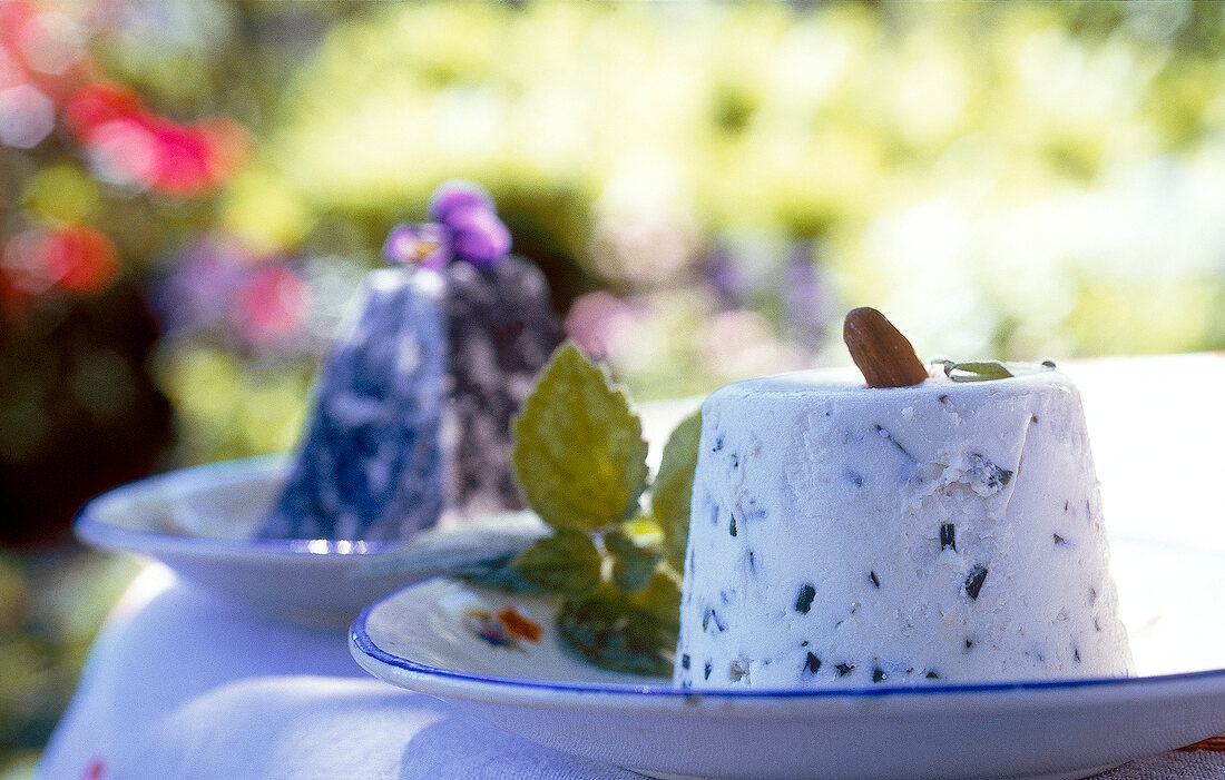 Goat cheese with herbs on plate