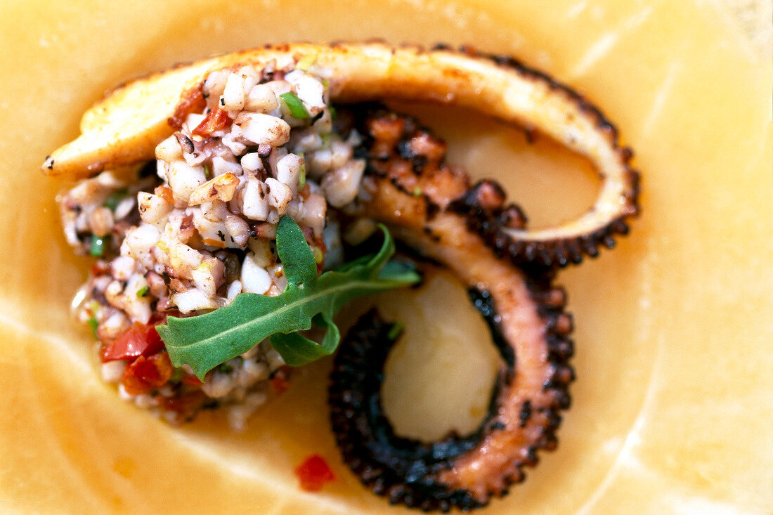 Close-up of octopus salad, Tapas