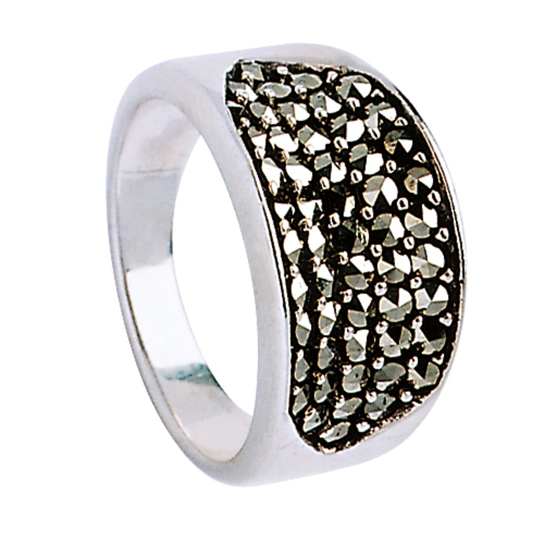 Ring mit glitzernden Steinchen auf Silber