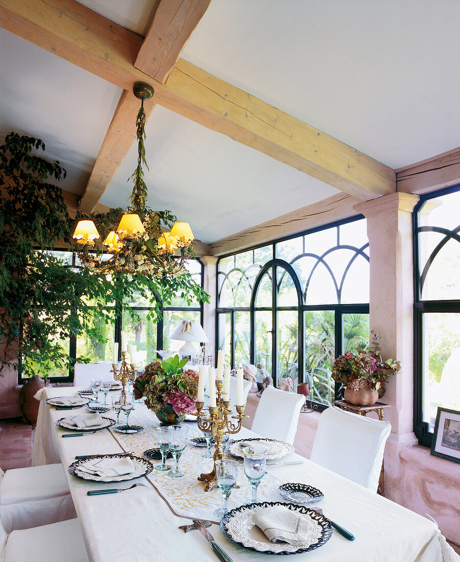 Elegant festive table in conservatory