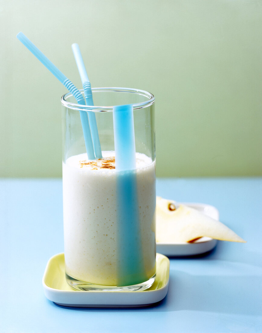 Pears and coconut drink in small tray