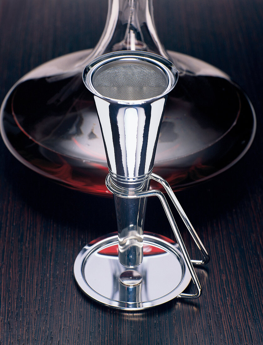 Close-up of steel funnel for wine