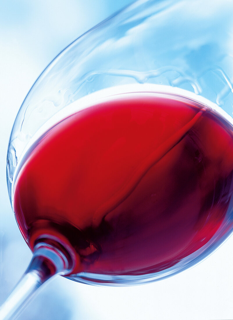 Close-up of wine glass filled with red wine