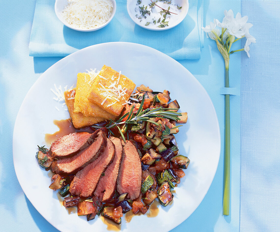 Lamb fillet with ratatouille on plate