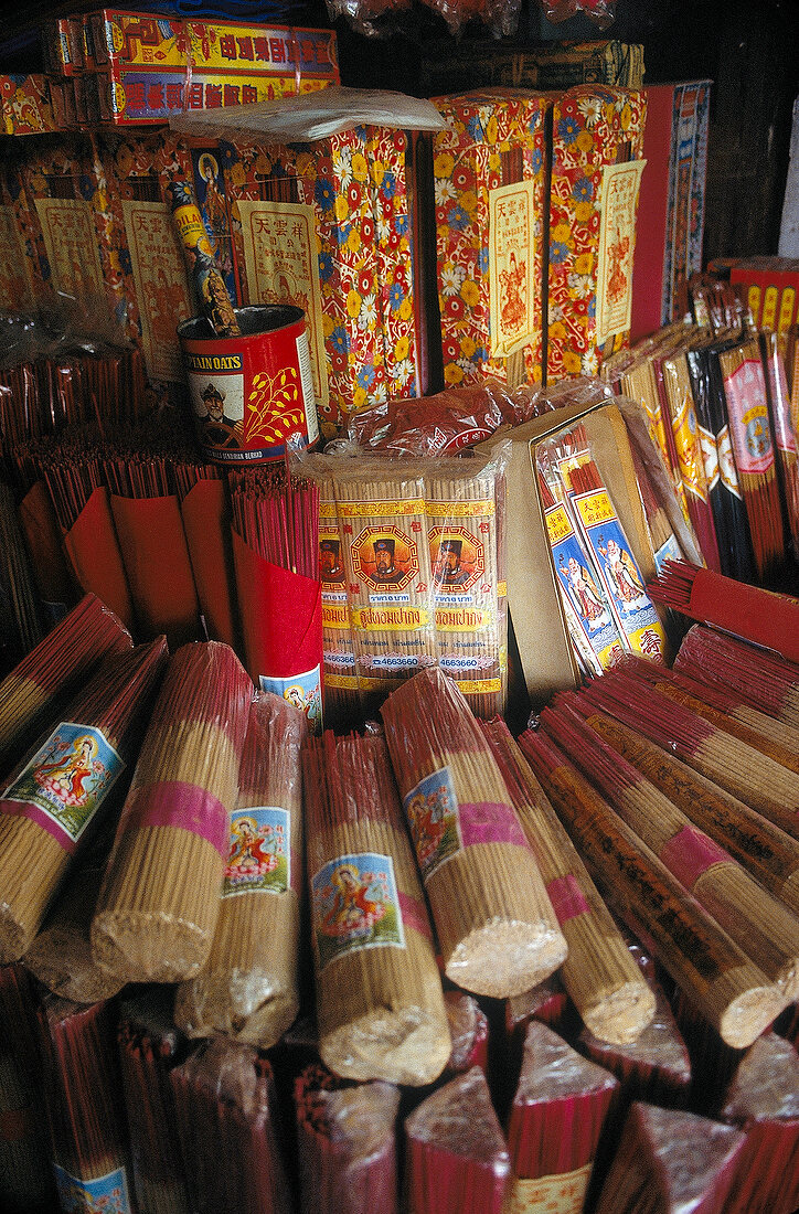 Packets of incense sticks at market stall