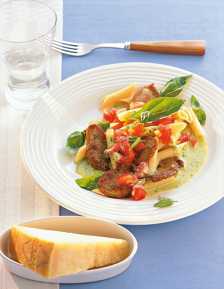 Pasta, Penne mit Schweinefilet, Nudeln mit Schweinefleisch