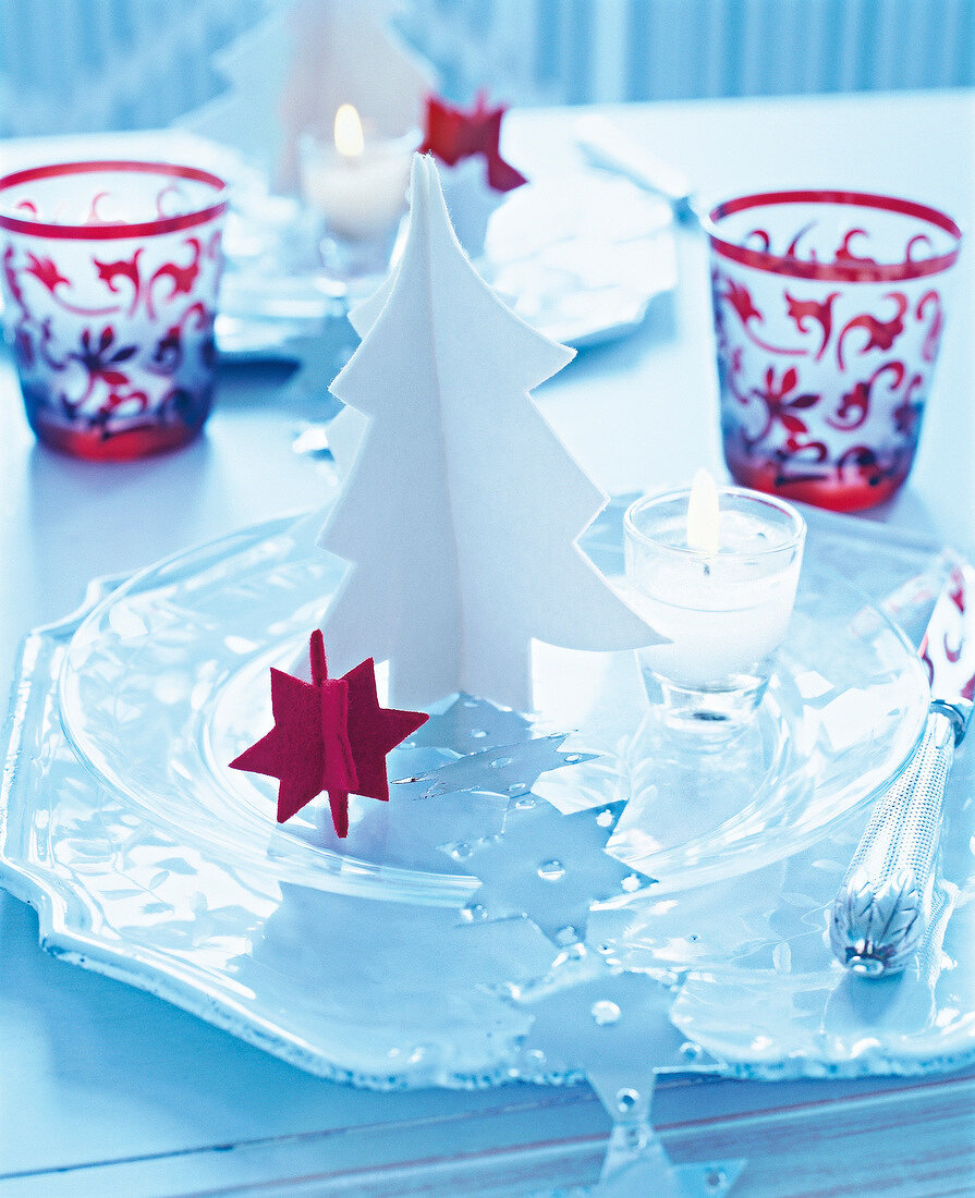 Plate decorated with fir and stern Christmas decoration