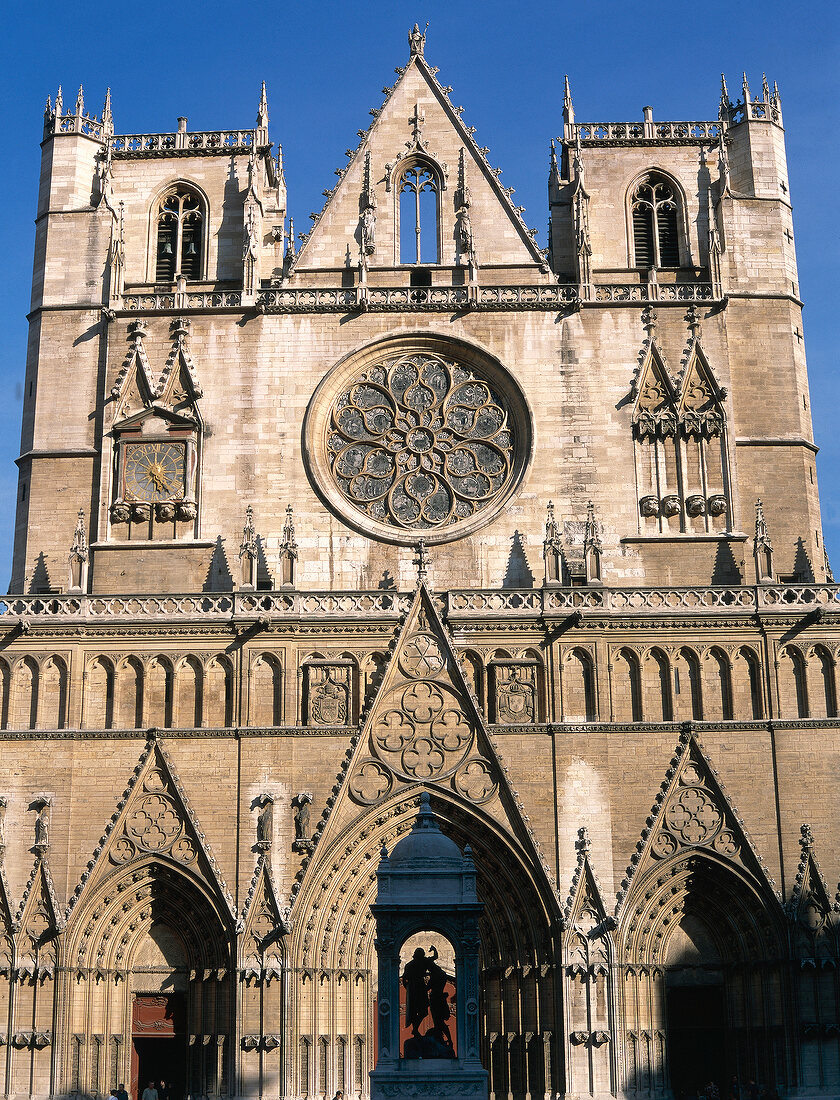 Facade of Lyon Cathedral in Lyon, France